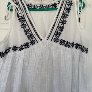 Never Worn Lucky Brand White  Tank With Navy Embroidery Size XL